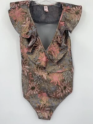 Victoria Secret Lingerie Teddy Bodysuit Feminino Médio Rosa Dourado Floral NOVO - Imagem 1 de 4