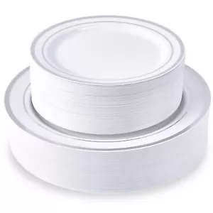 100 Piece Disposable Silver Plastic Party Plates Including 50 10 Inch Dinner Pla - Picture 1 of 9