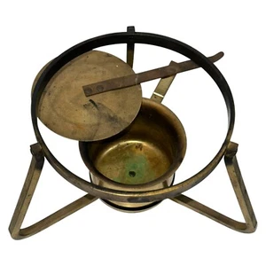 Vtg Brass Chaffing Fondue/Pot Burner 8.5"w x 4"h - Picture 1 of 8