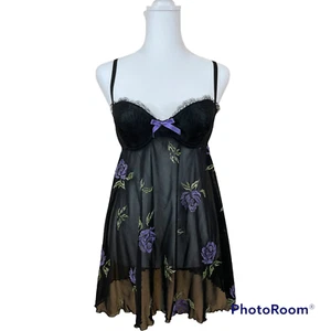 Victoria's Secret Sexy Little Things Babydoll Negligee Black Sheer Lingerie 36B - Bild 1 von 11