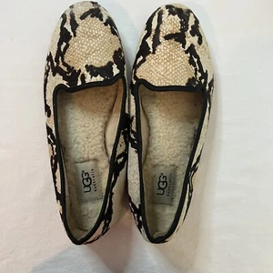 Ugg Lena Flats Slip-On Size 6.5 Snake Wool Fur Lined Loafer Sherpa Animal Artsy - Picture 1 of 11