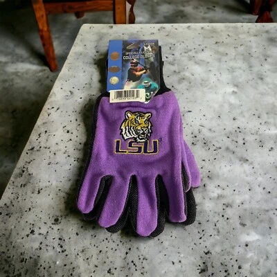 Luvas de trabalho utilitárias esportivas LSU Tigers tamanho grande roxas e pretas NOVAS  - Imagem 1 de 4