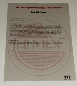 Luz Del Fuego 1983 Filmex Program David Neves Film Schedule Brazilian Movie - Picture 1 of 1