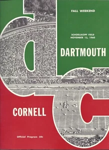 1960 11/12 programa de fútbol americano universitario Cornell Big Red Dartmouth Andrew Zigelis en muy buena condición - Imagen 1 de 2