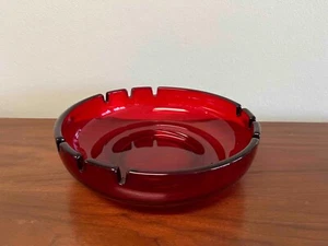 Vintage Viking Ruby Red Large Glass Ashtray - Picture 1 of 9