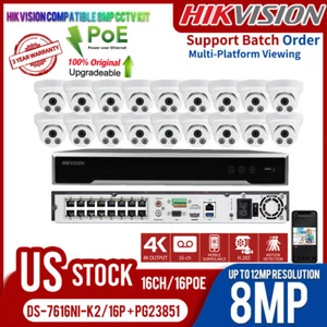 Hikvision 16CH 16PoE NVR 8MP 4K Security IP Camera System MIC Home Outdoor kit - Picture 1 of 17