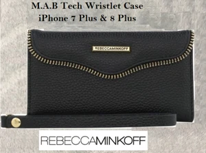 Rebecca Minkoff MAB Tech Wristlet Case Cover iPhone 7 Plus Black Leather Elegant - Picture 1 of 4