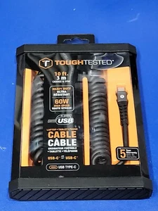 MIZCO TOUGHTESTED TTCC10C2A 10 ft HEAVY-DUTY USB-C TO USB-C CHARGE SYNC COILE - Photo 1 sur 4