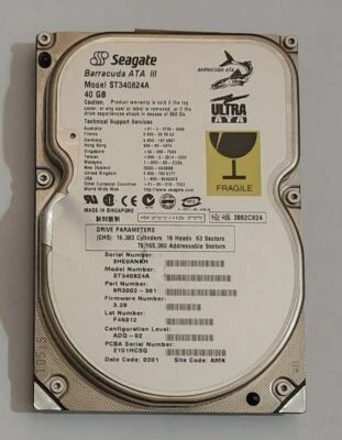Seagate ST340824A IDE Festplatte (40GB, retro, 2002) - Bild 1 von 3