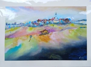 St. Veit  Kunstposter auf Passepartk. Bernhard Gerner 50 X 70 cm blau grün braun - Bild 1 von 5