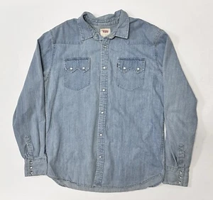 Levi’s Red Tab Western Shirt Denim With Pearl Snap Sawtooth Pockets Large L Mens - Picture 1 of 11