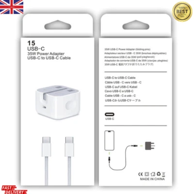 iPhone 17 16 15 Pro Max Plus 35W SuperFast PD Plug Charger & USB-C 60W Cable Set - Image 1 of 4