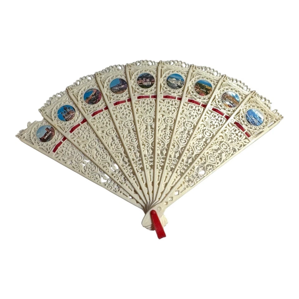 Винтажный сувенирный вентилятор Napoule Côte DAzur сцены сложный дизайн ЧИТАЙТЕ - Изображение 1 из 4