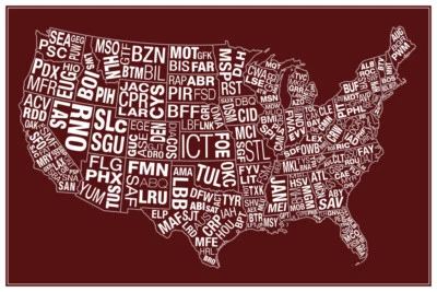 USA Airports Abbreviation Code Red Cool Wall Decor Art Print Poster 12x18 - Image 1 of 3