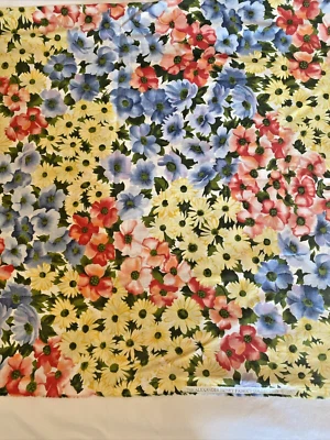 全新 Alexander Henry 复古面料 1997 花卉 44 英寸宽 x 39 英寸长 红色、蓝色、黄色 — 第 1/4 张图片