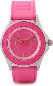 Juicy Couture Rich Girl Pink Neon Silicone Rubber Strap Silver Runway Watch - Picture 1 of 5