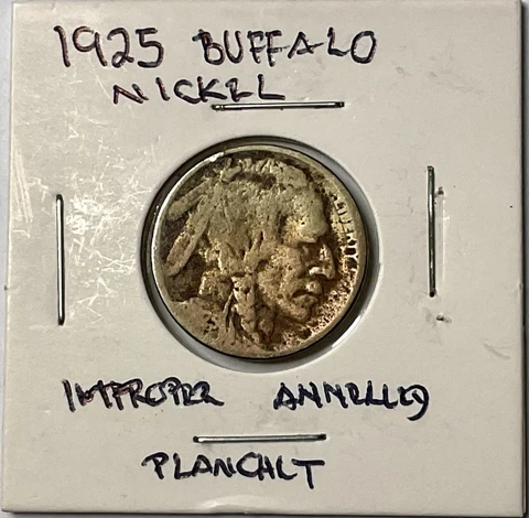 1925 Buffalo Nickel Improperly Annealed Planchet Cover