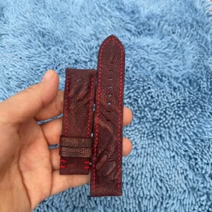 24 mm/22 mm gepolstert rotbraun echtes Straußenbein LEDERHAUT UHRENARMBAND BAND - Bild 1 von 15