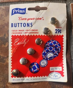 Vintage Prims Cover Your Own Solid Brass 6 Size 18 7/16 Buttons 100% Metal USA - Picture 1 of 3
