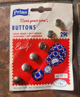 Vintage Prims Cover Your Own Solid Brass 6 Size 18 7/16 Buttons 100% Metal USA - Image 1 of 3