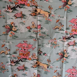 VIntage QuIlting Fabric Panel Teacher Elephant Children's Animal 18 x 21" GREEN - Picture 1 of 3
