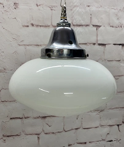 1920'S OPALINE PENDANT LIGHT. CHROME OVER BRASS CRADLE. SUPERB. SMALL/MEDIUM Cover