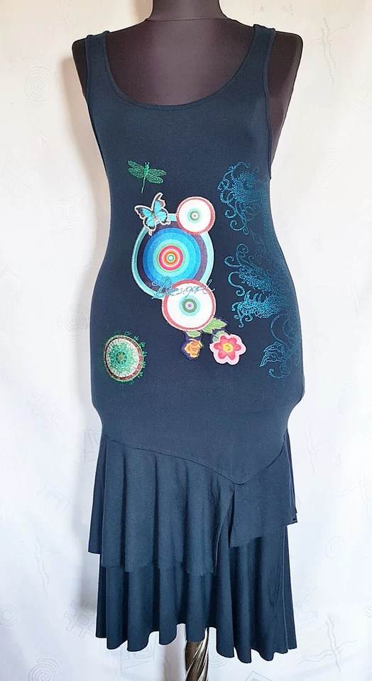 VESTIDO NIÑA AUTÉNTICO DESIGUAL ARTE FLORAL LOGO VISCOSA AZUL TALLA US13 14 EU158 Foto 1 de 4