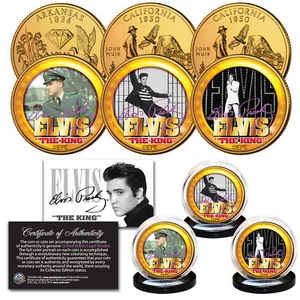 ELVIS PRESLEY Life & Times 24K Gold Plated Statehood Quarter 3-Coin Licensed Set - Picture 1 of 1