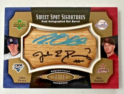 Tarjeta de murciélago autografiada doble Sweet Spot Signatures Jake Peavy Roy Oswalt 2005 15/05 Foto 1 de 2