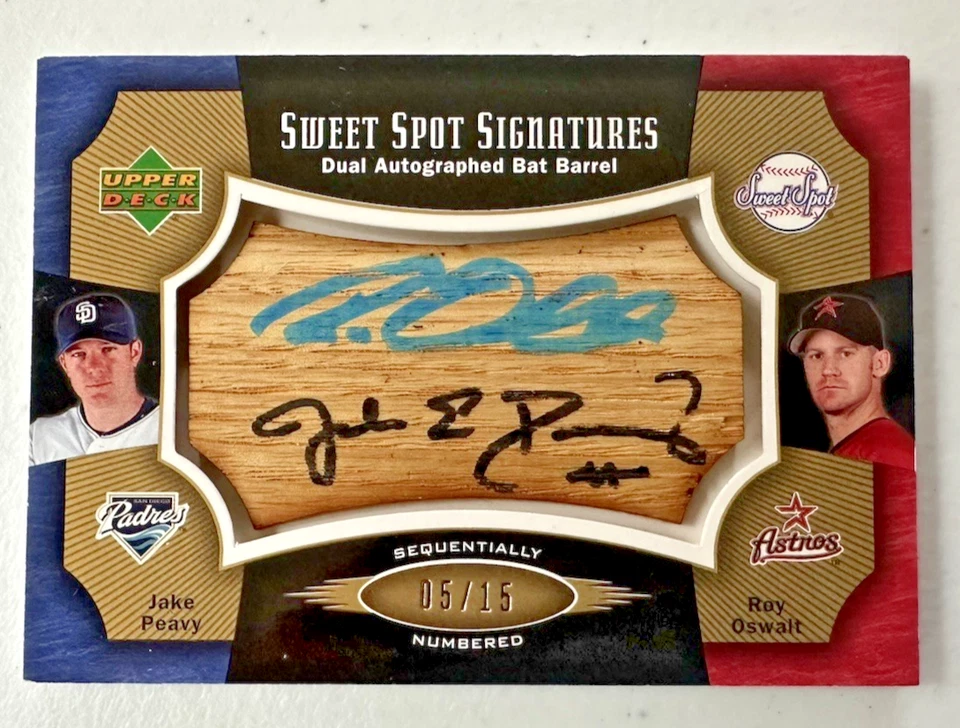 Tarjeta de murciélago autografiada doble Sweet Spot Signatures Jake Peavy Roy Oswalt 2005 15/05 Foto 1 de 2