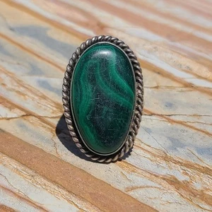 Large Vintage Native American Sterling Silver Malachite Gemstone Ring Size 7 - Bild 1 von 17