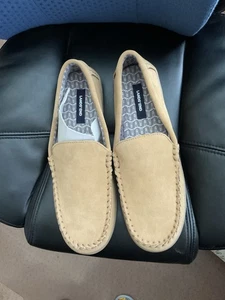 LANDS' END Camel SUEDE SLIP ON MOCCASINS / LOAFERS / FLATS SIZE 12 NWOB - Picture 1 of 8