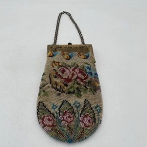Vintage 1920 Flapper Beaded Purse Gold Metal Work Antique Bag Art Deco Floral - Picture 1 of 13