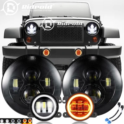 Combo 7" Faróis de LED Faróis de Neblina Alta-Baixa Lâmpada para Jeep Wrangler JK 2007-2018 - Imagem 1 de 4