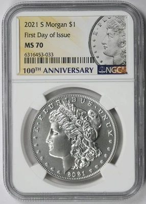 2021-S Morgan Dollar Centennial Silver $1 MS 70 NGC First Day of Issue - Image 1 of 4