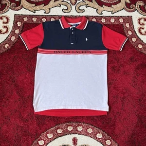 Vintage Polo Ralph Lauren Spell Out Red White Blue Polo Shirt Size Youth L - Picture 1 of 13