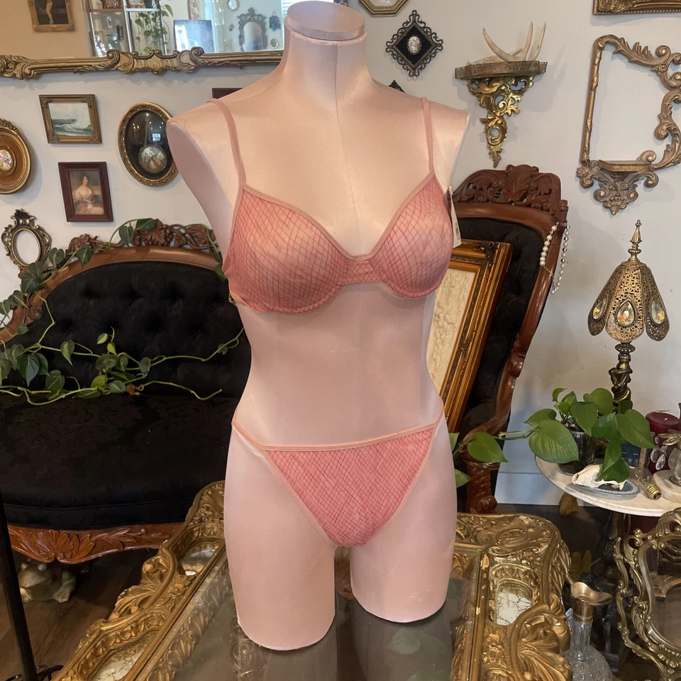 Conjunto de bragas/sujetador de bikini de malla métrica geográfica Calvin Klein de colección de los años 90 nuevo talla L/36B Foto 1 de 2