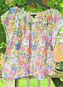Tommy Hilfiger Women's Cotton Floral Print Top Gussett Cap Angel Sleeve Sz XL - Picture 1 of 7