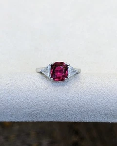 2.60Ct Cushion Cut Natural Ruby & Diamond Wedding Ring 14K White Gold Size 6 7 - Picture 1 of 5