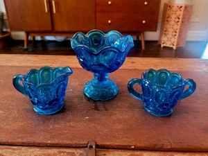 Vintage 40er Jahre L.E. Smith Mond & Sterne blaues Glas Set - $50 - Bild 1 von 10