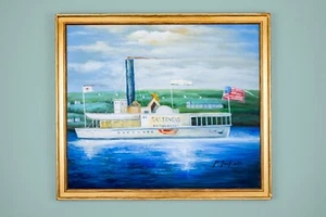 Original Vtg Signed Framed Folk Art Painting S. A. Stevens - After James Bard - Picture 1 of 5