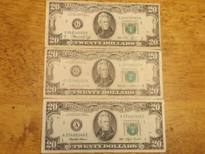 3 Old Series (Small Head) $20 Twenty Dollar Bills - Series 1974, 1985, and 1993 - Picture 1 of 5