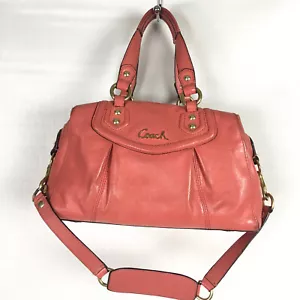 Coach Ashley Satchel Bag Orange Leather Shoulder Purse Detachable Strap F19247 - Picture 1 of 14
