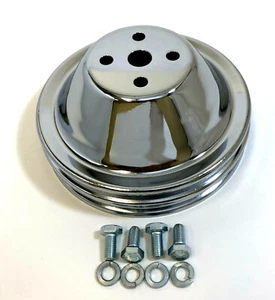 SB Chevy Water Pump Pulley SHORT 2 Grooves Double SWP SBC 350 383 400 Chrome - Picture 1 of 3