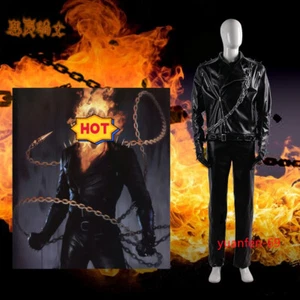 Marvel Ghost Rider Costume Men Cosplay Motorbike Jacket Coat Top Pants Outfit - Picture 1 of 13