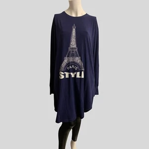 J.H Maxi Jersey T- Shirt Dress French Chic Xxl Navy Eiffel Tower Paris Style - Picture 1 of 6