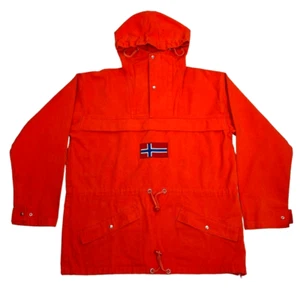 J. Peterman Company Orange Canvas Hooded Pullover Anorak with Norwegian Flag M - Picture 1 of 9