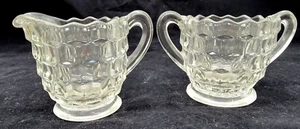 Vintage Fostoria American Cubist Glass Cream and Sugar Set Miniature set - Picture 1 of 8