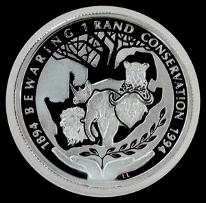1994 SILVER SOUTH AFRICA PROOF 1 RAND ANIMAL CONSERVATION CAPSULE COIN - Picture 1 of 2