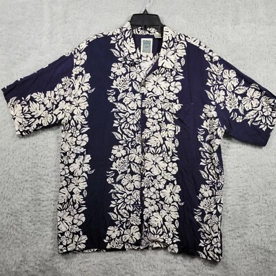 Ocean Current Hawaiian Shirt Mens XL Blue Ivory Design Button Up Short Sleeve - Image 1 of 4